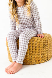 Neutral Gingham Two Piece Pajama Set