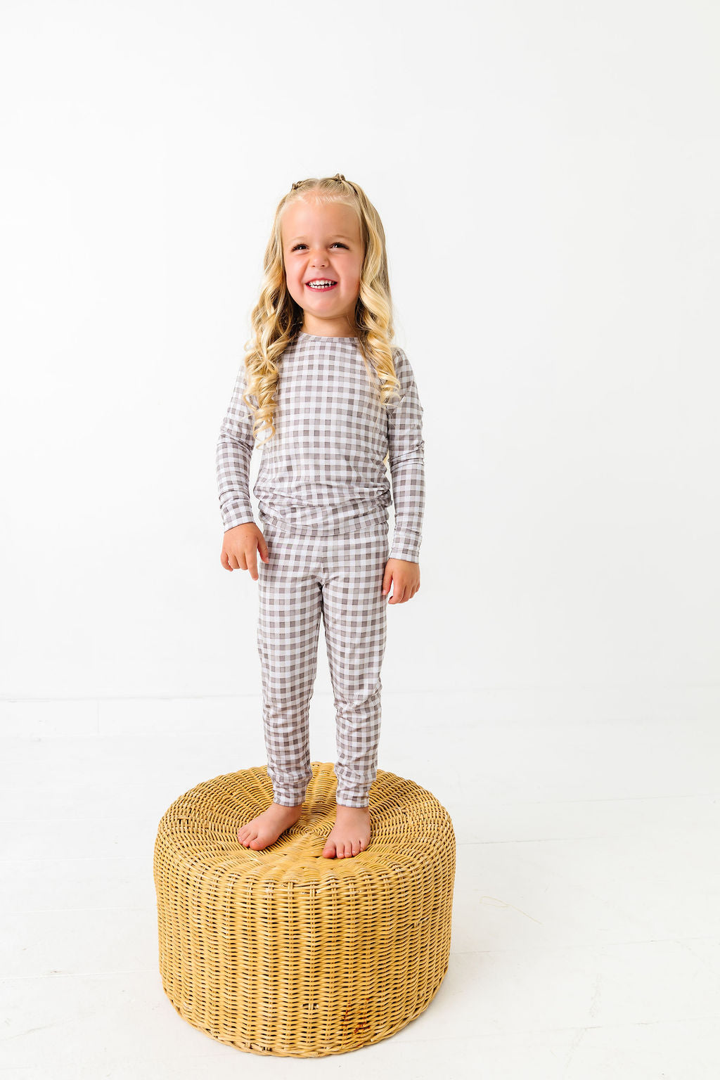 Neutral Gingham Two Piece Pajama Set