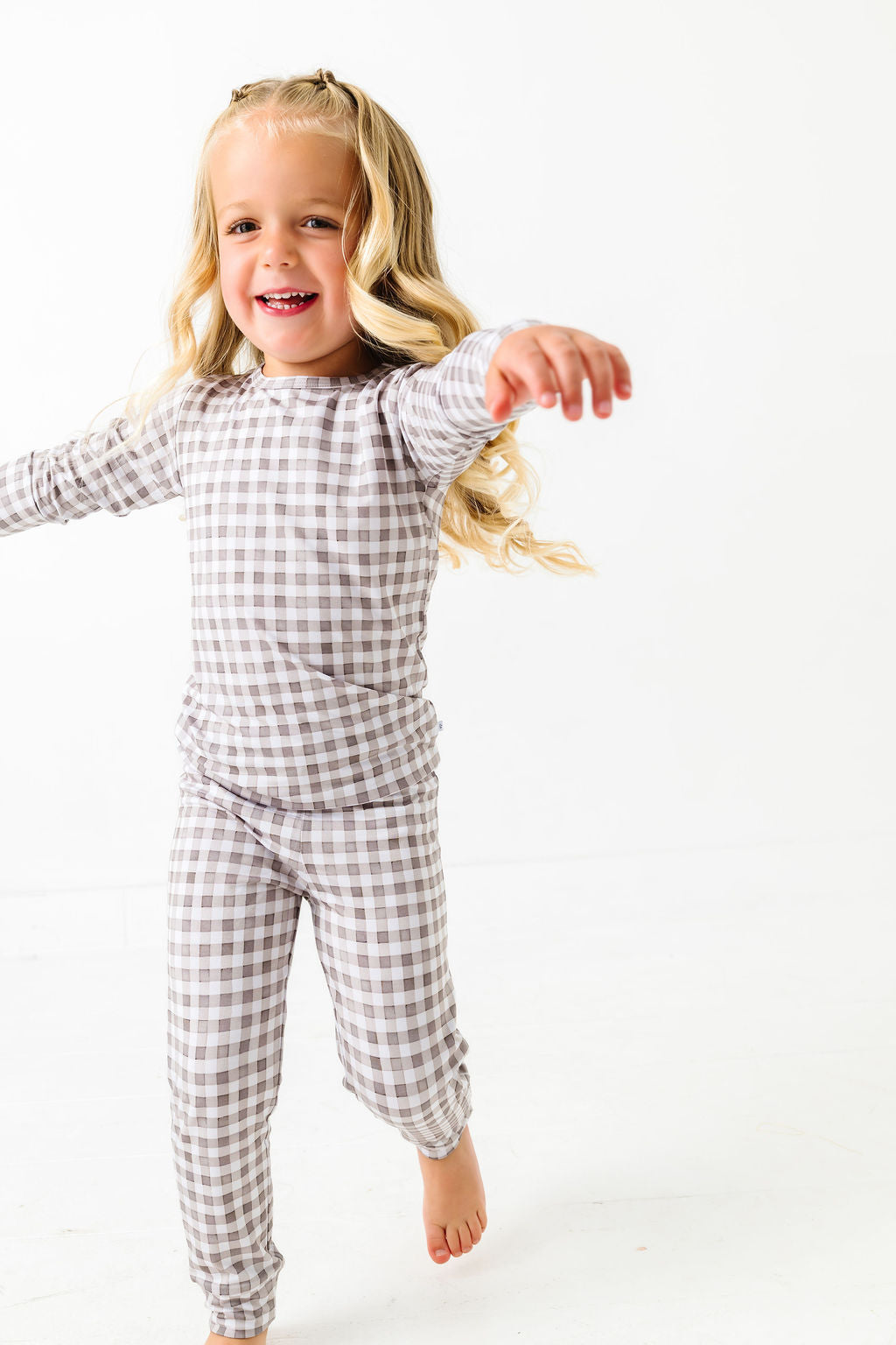 Neutral Gingham Two Piece Pajama Set