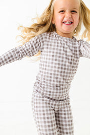 Neutral Gingham Two Piece Pajama Set