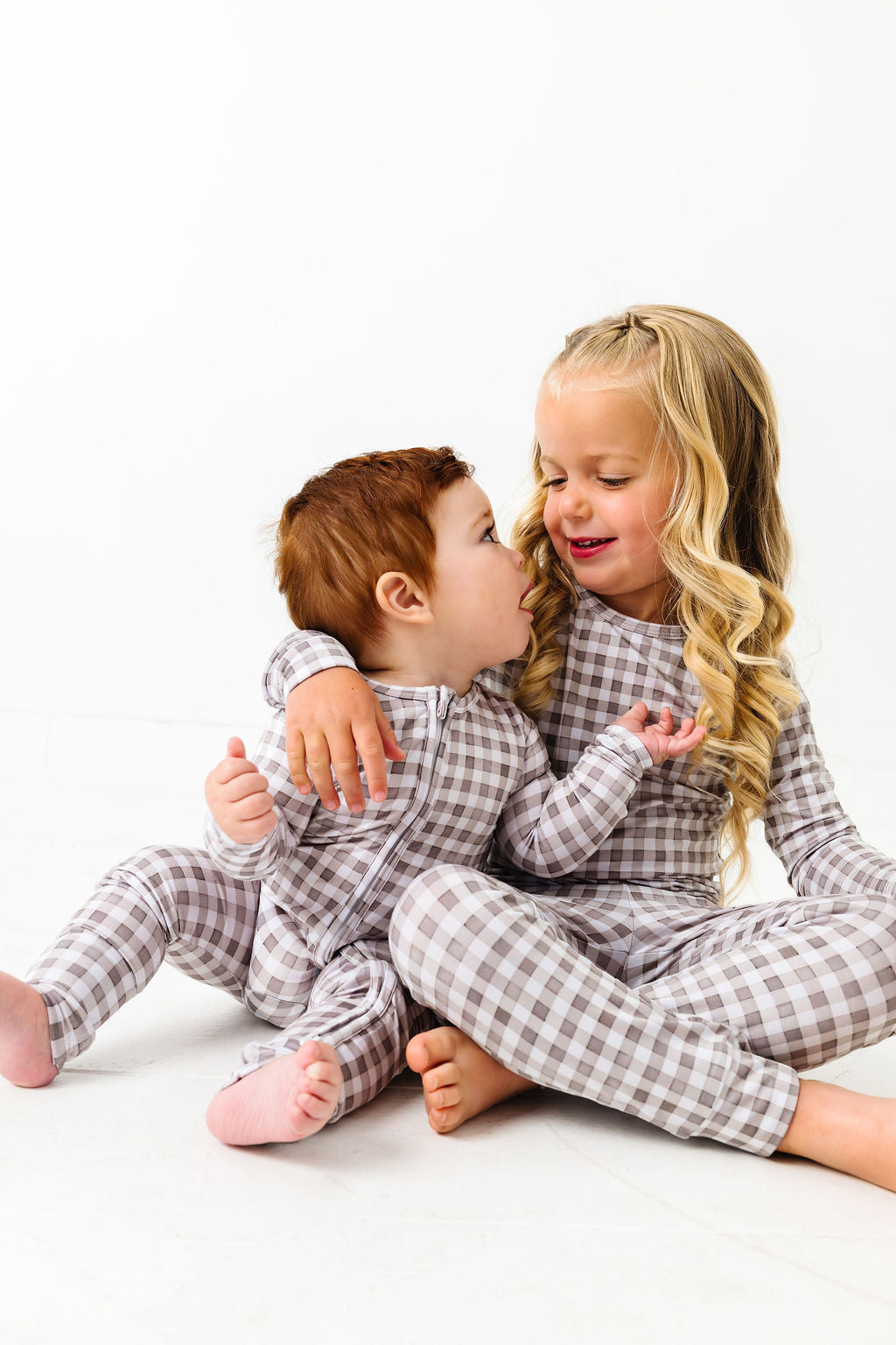 Neutral Gingham Zipper Onesie