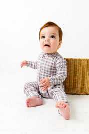 Neutral Gingham Zipper Onesie