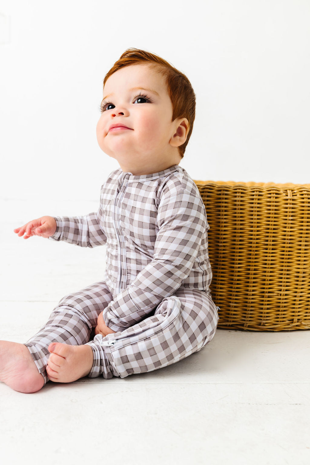 Neutral Gingham Zipper Onesie