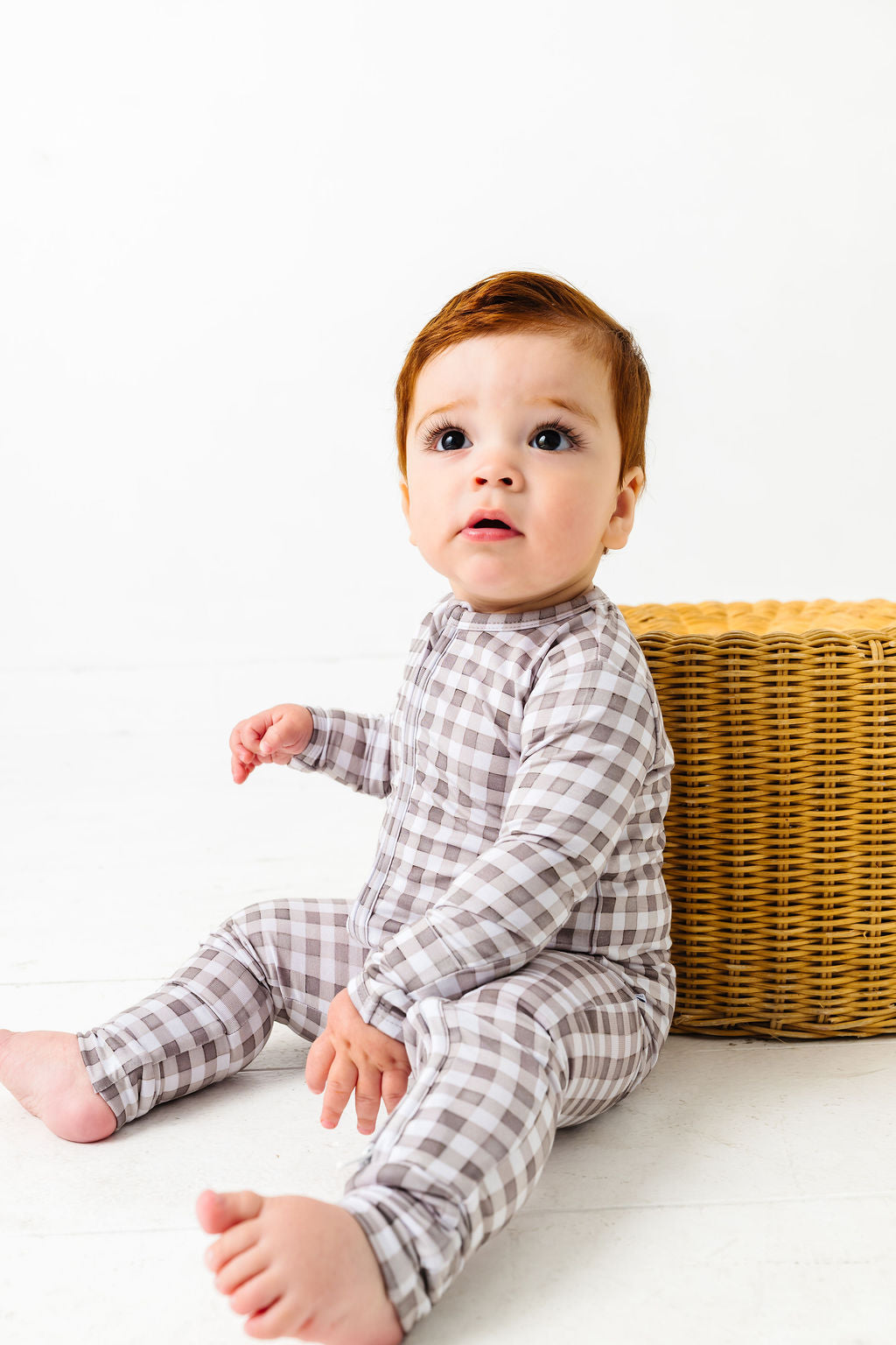 Neutral Gingham Zipper Onesie
