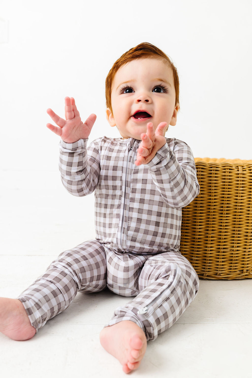 Neutral Gingham Zipper Onesie