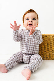 Neutral Gingham Zipper Onesie