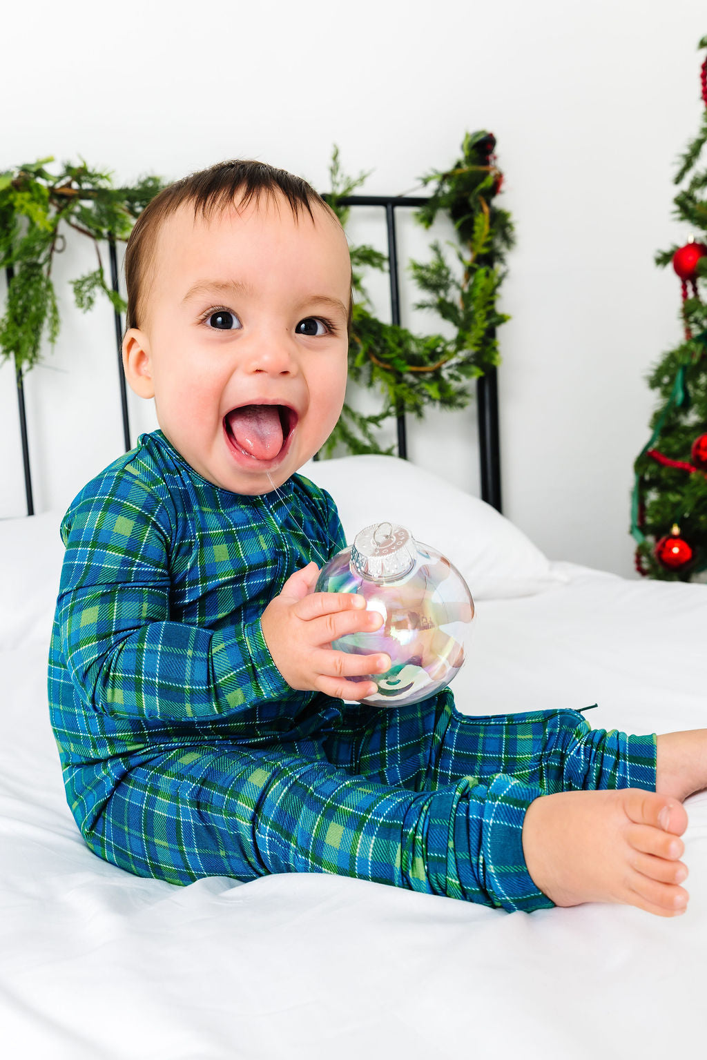 Evergreen Plaid Zipper Onesie