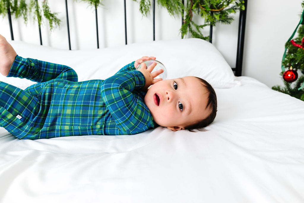 Evergreen Plaid Zipper Onesie