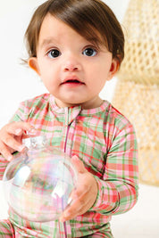 Sugarplum Plaid Zipper Onesie