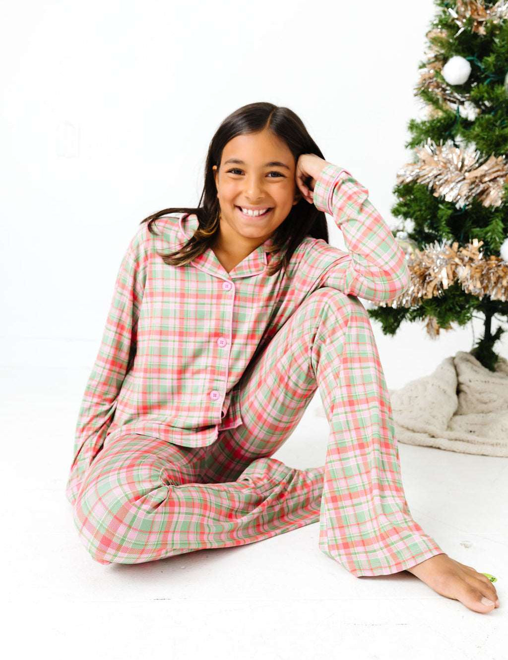 Sugarplum Plaid Girls Lounge Flare Set