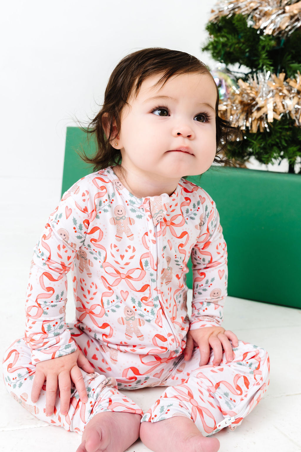 Gingerbread and Bows Zipper Onesie