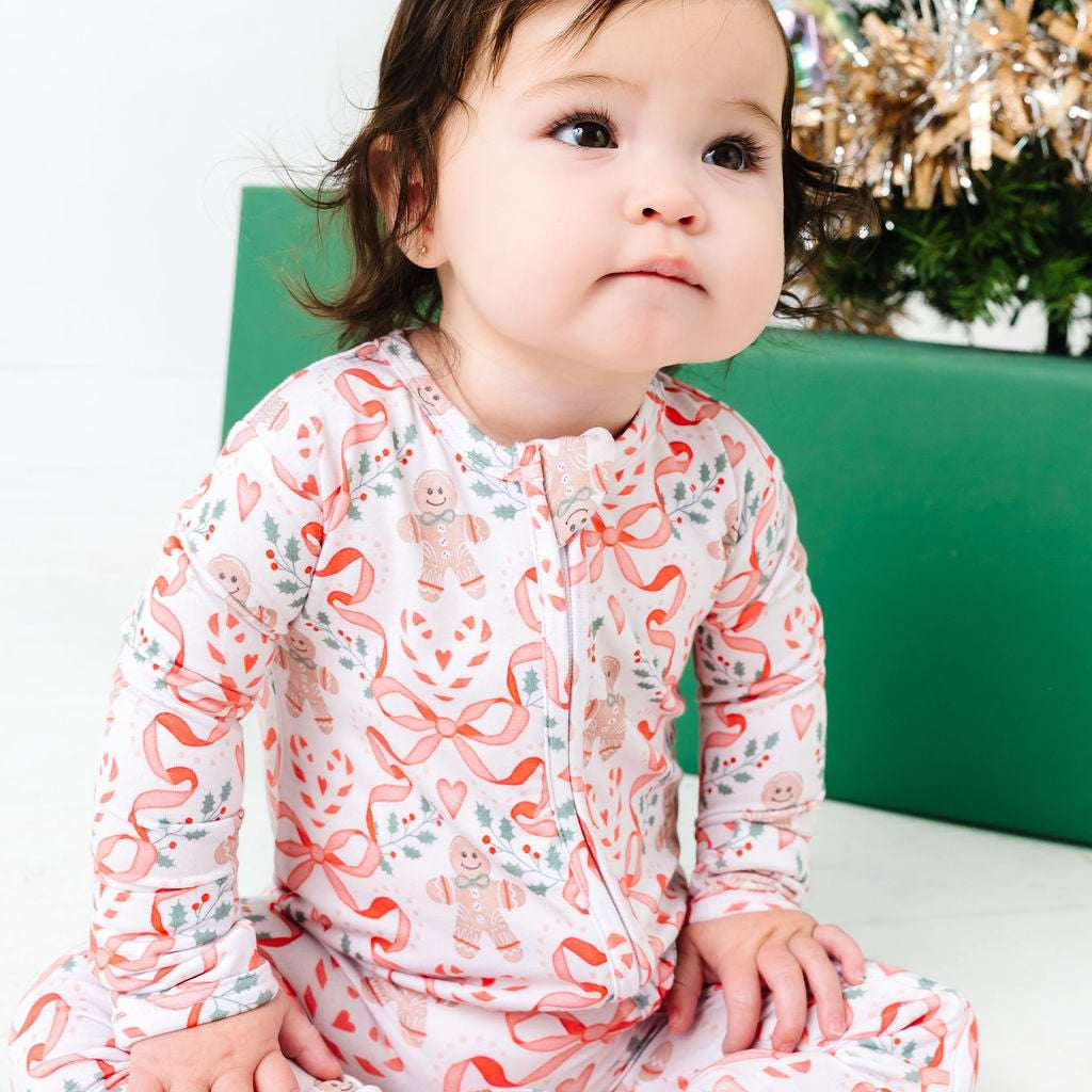 Gingerbread and Bows Zipper Onesie