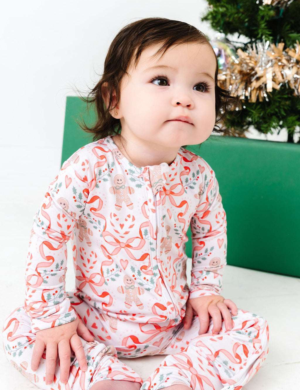 Gingerbread and Bows Zipper Onesie