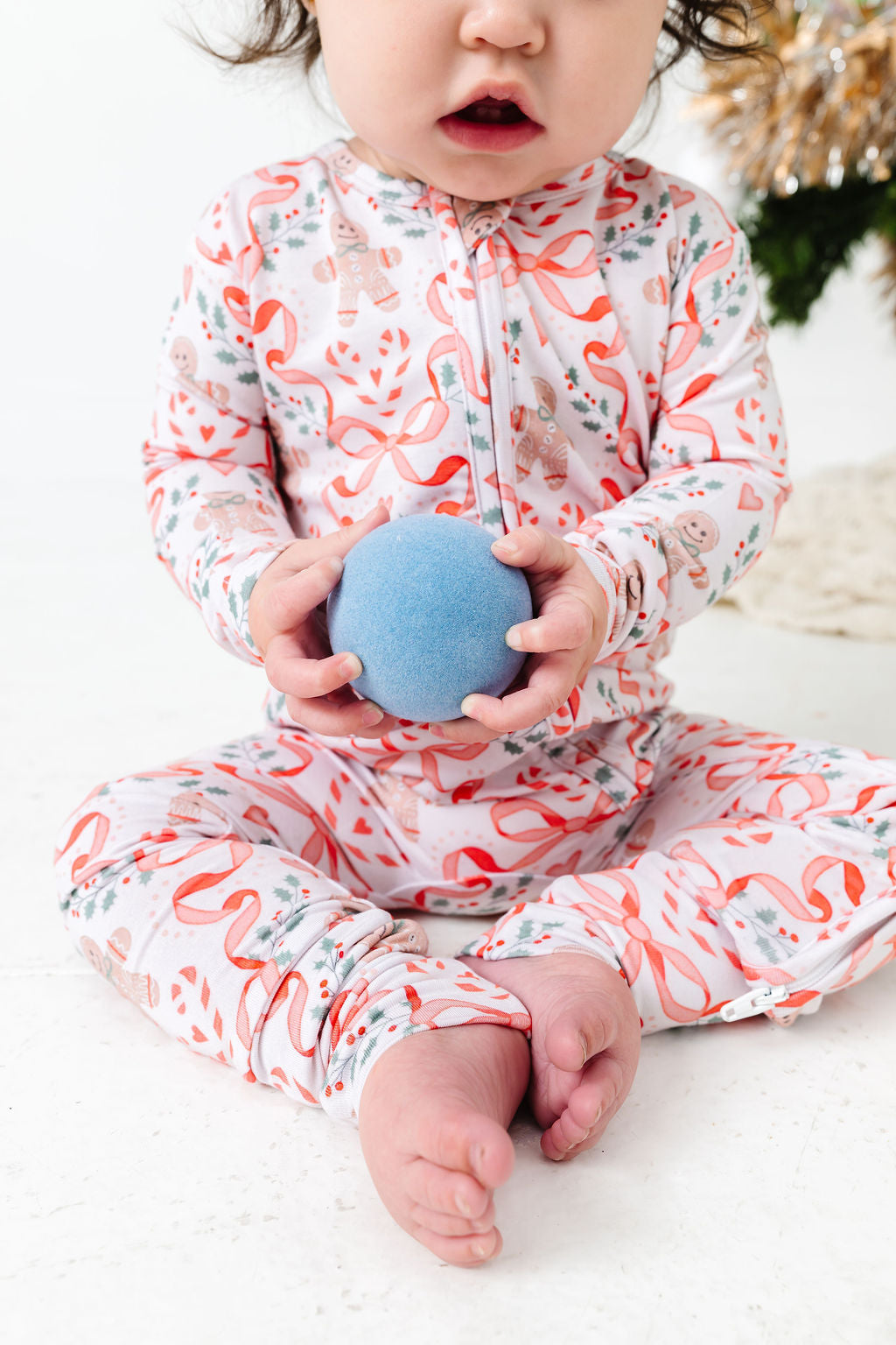 Gingerbread and Bows Zipper Onesie