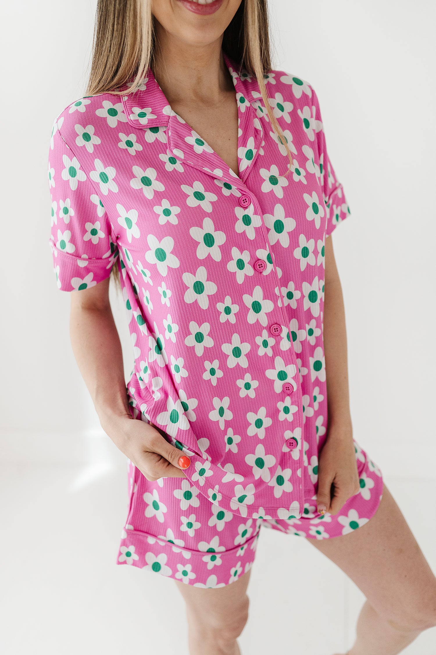 Ribbed Flowers Women's Short Set