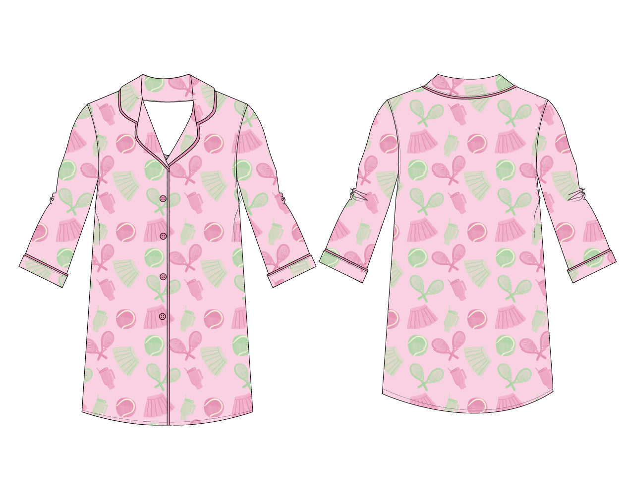 Pink and Green Tennis Girls Button Down Gown
