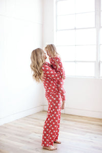 Women’s Red Santa Button Down Pajama Set