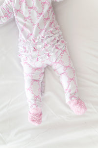 Pink Bow Ruffle Footed One Piece