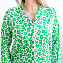 Load image into Gallery viewer, Green Leopard Women’s Button Down Short Set
