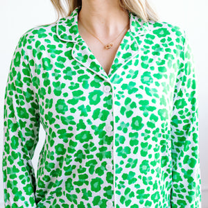 Green Leopard Women’s Button Down Short Set
