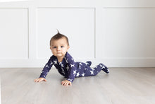 Load image into Gallery viewer, Navy Star Footed Onesie
