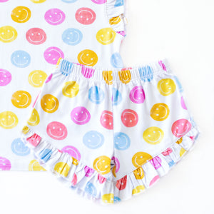 Colorful Happy Face Ruffle Short Set