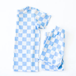 Blue Checker Short Set