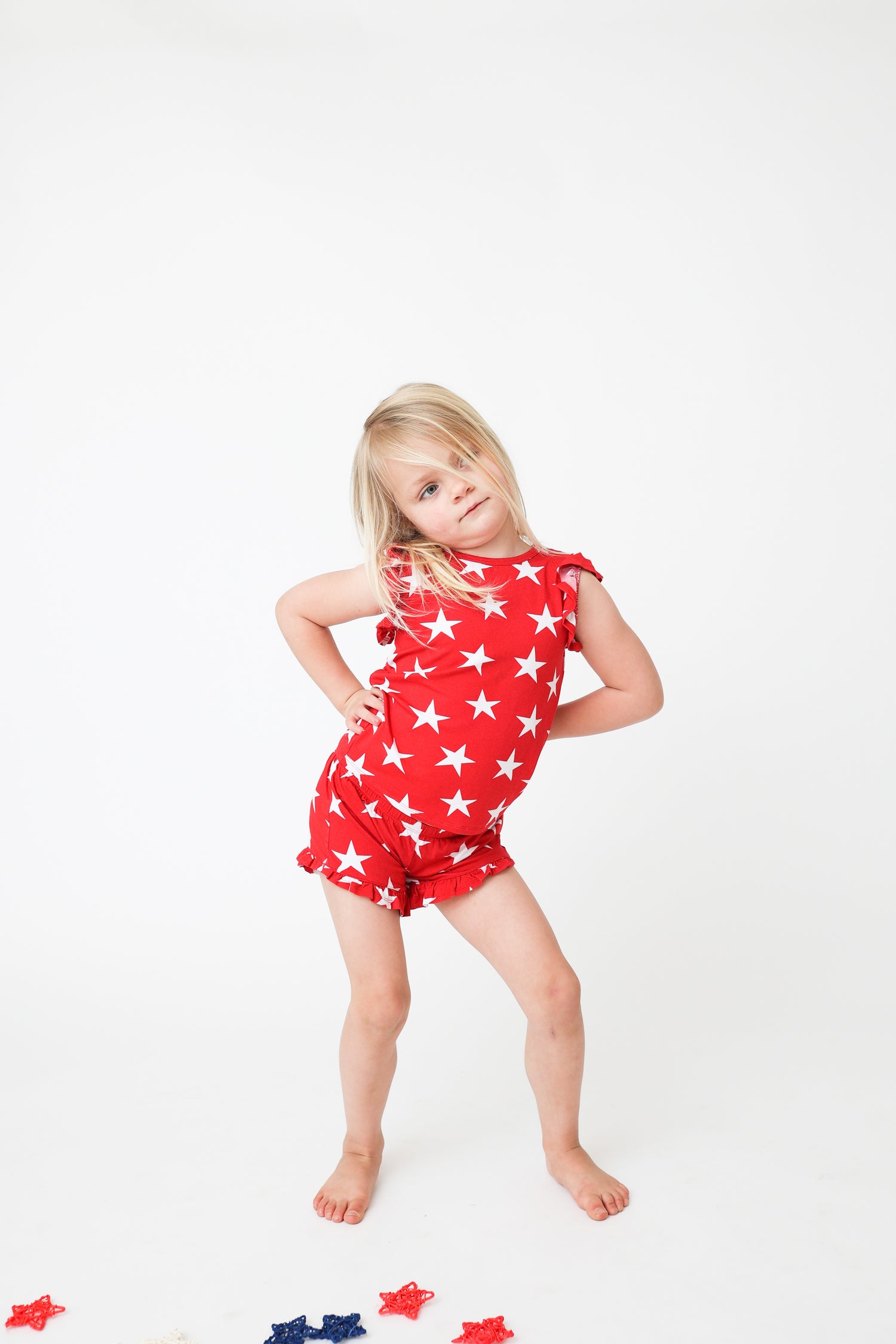 Red Star Ruffle Short Set