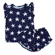 Navy Star Ruffle Short Set