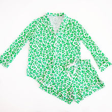 Load image into Gallery viewer, Green Leopard Women’s Button Down Short Set
